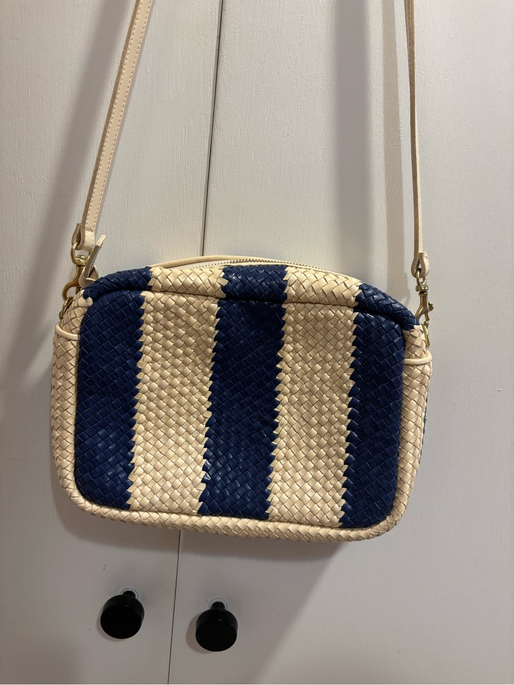 Clare V Midi Sac Blue and White Stripe
